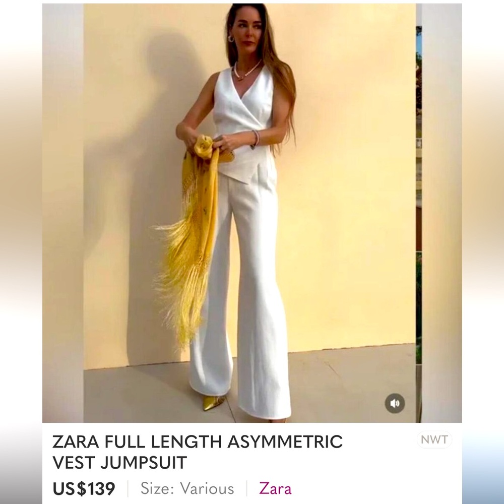 NEW WITH TAG STUNNING ZARA ASYMMETRICAL WHITE CREPE JUMPSUIT